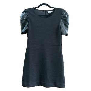 THML Black Knit Dress With Leather Puff Sleeves Womens L